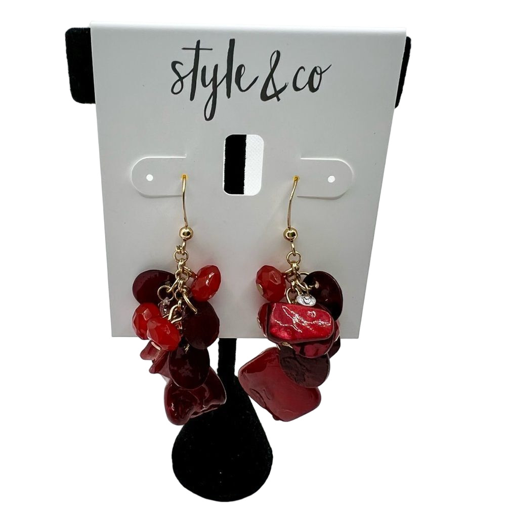 New Style & Co Red beaded dangle earrings